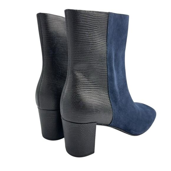 Donald J Pliner Jia Navy Suede Leather Textured Crocodile Square Toe Ankle Boots - Picture 7 of 10